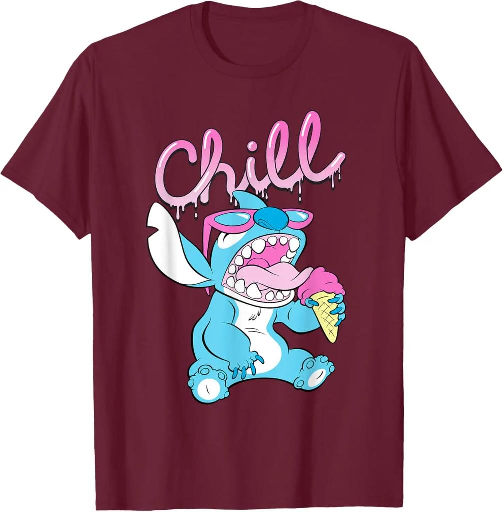 New Lilo and Stitch Neon Ice Cream Chill Drip Fashion Casual T-Shirt S-4XL Four Seasons Unisex