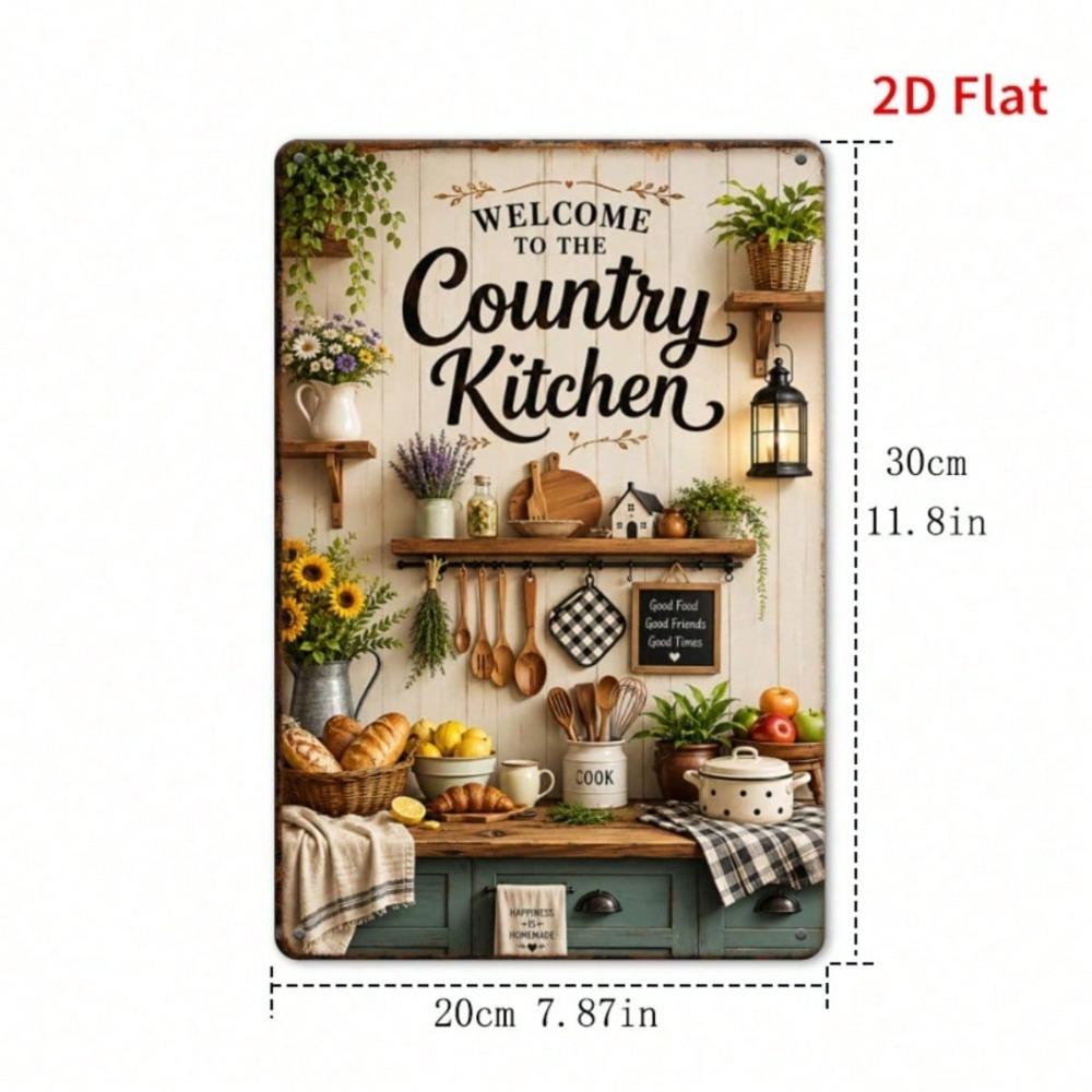 Добро пожаловать в Country Kitchen Винтажная жестяная вывеска, Хорошая еда Хорошее время Металлическая табличка