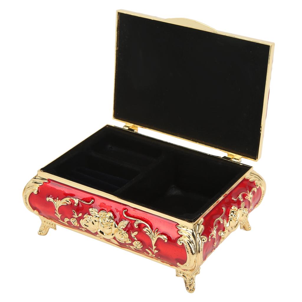 Vintage Jewelry Box Glossy Exquisite Rust Resistant Rose Relief Design Jewelry Storage Box