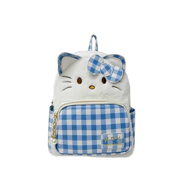 Hello Kitty Cartoon Pu School Backpack With Plush Material And Spliced Pattern Design