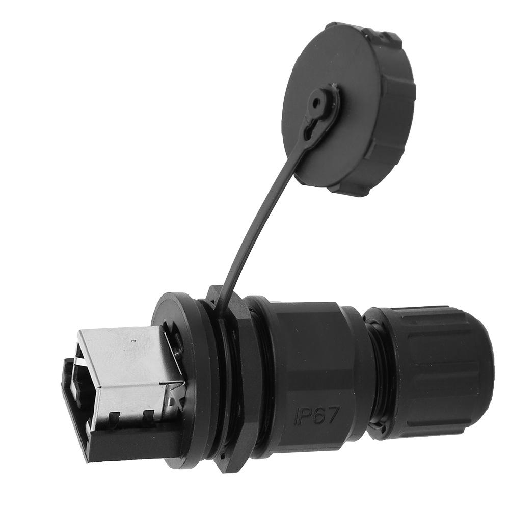 RJ45 Ethernet Connector 180° Water Dust Proof RJ45 Adapter Black Outdoor 8 Pin Post Installation Cou