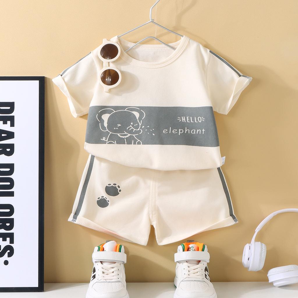 Children Short Sleeve + Shorts 2 Pieces Sets Summer Kids Clothes Boy Girl Baby Thin Cotton Tee Tracksuits Outfits
