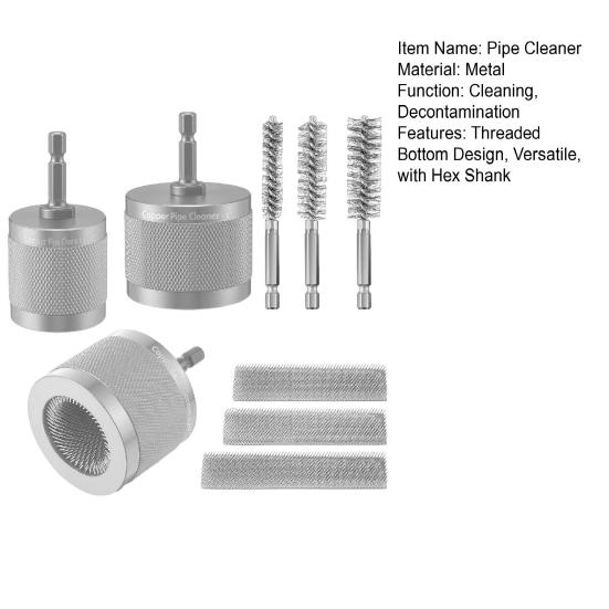 Copper Pipe Cleaner Set with Hex Shank Replaceable 72A Steel Wire Brush Heads Threaded Design Prevents Slippage Pipe Cleaning Tools