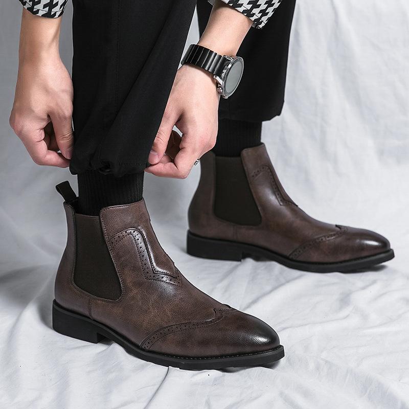 Новые высокие business casual короткие ботинки Британский стиль ретро остроносые кожаные ботинки внутренний подъем Мартинсы