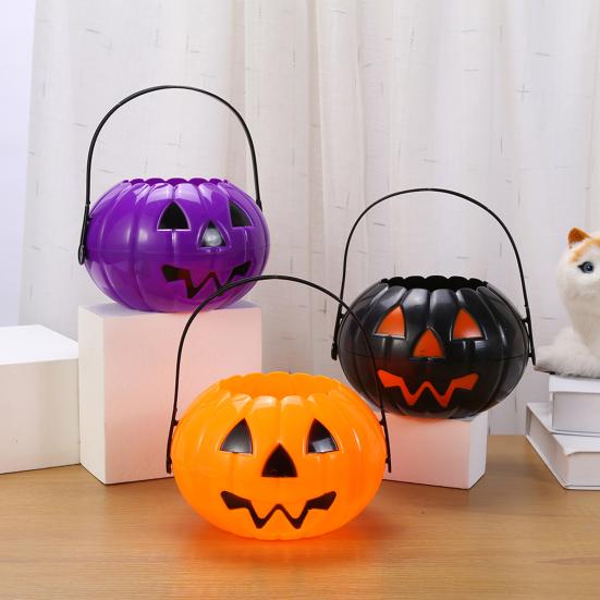 Scary Halloween Candy Bucket Detachable Pumpkin Kettle Box for Trick or Treat Spacious Eye-catching Decoration