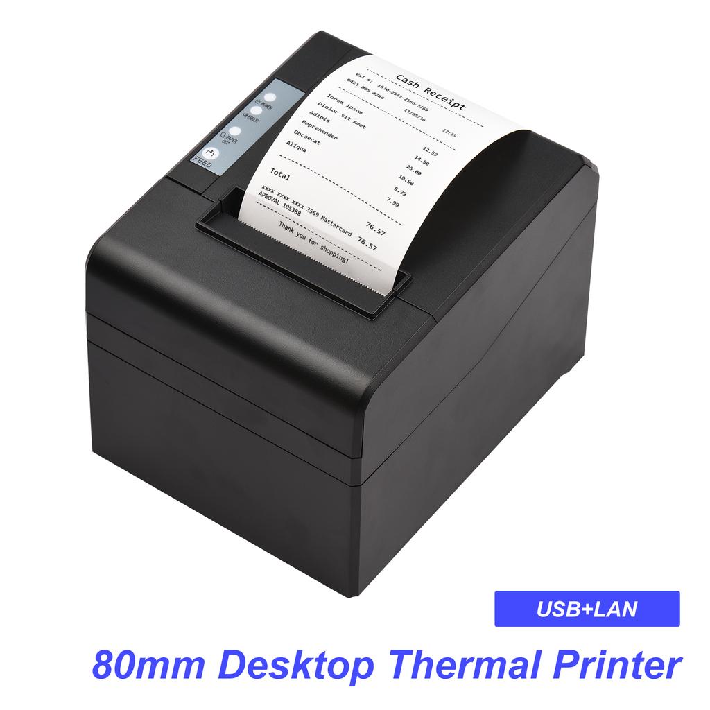 Thermal Receipt Printer 80mm Desktop Direct Thermal Printing USB+LAN Connection 300mm/s High Speed