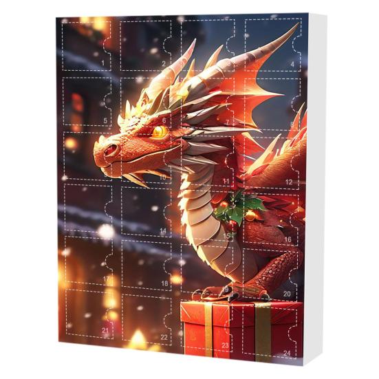Адвент-календарь с драконом-малышом, 24-дневный календарь обратного отсчета до Рождества внутри, акриловый мультяшный дракончик