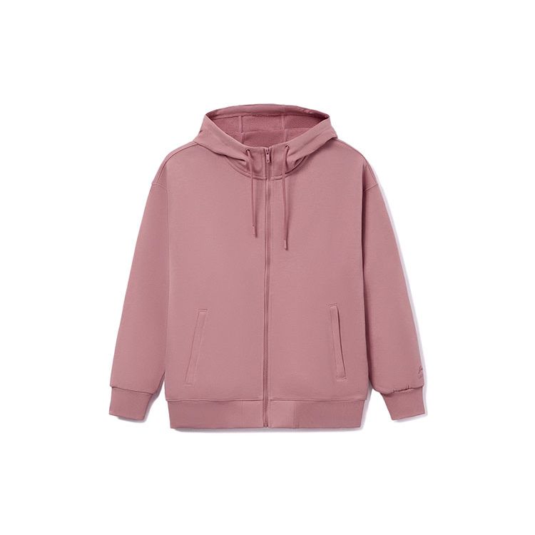 Li Ning Sports Trend Series Solid Color Loose Fit Zip Up Hoodie Unisex Hoodies Pink AWDR867-3