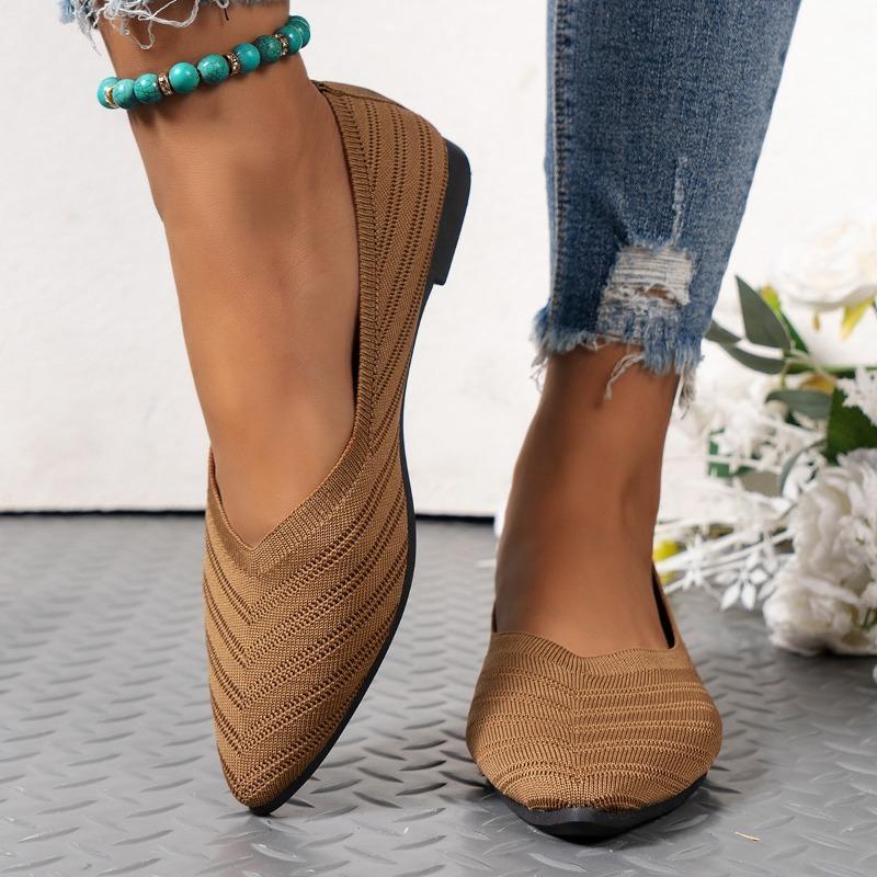 Острые тонкие туфли с неглубоким носком Женская обувь Дышащая плоская обувь Женская вязаная обувь больших размеров