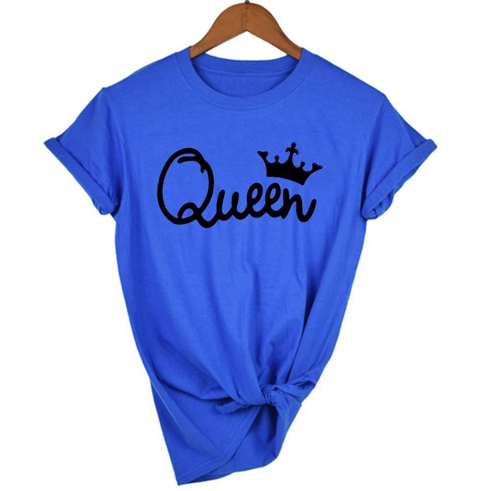 Женская футболка Queen Couples с принтом короны, одежда для пар, летняя одежда, повседневные топы с круглым вырезом