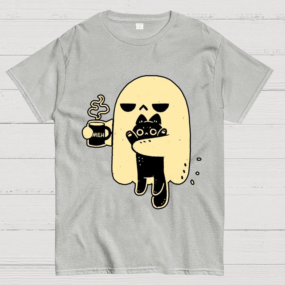 Cute Ghost Holding Cat Cotton Summer Casual Cool Loose T-Shirt