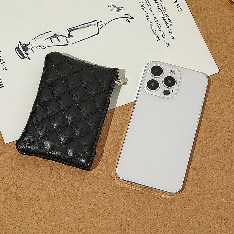 Women Small Coin Purse Pu Leather Zipper Wallets Pouch Plaid Print Change Purses Business Card Holder Ladies Mini Coin Bag