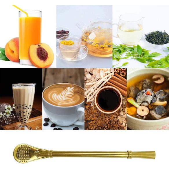 Stainless Steel Straw Filter Spoon, Yerba Mate Bombilla, Loose Leaf Tea Strainer, Tea Straw for Drinking Coffee, Cocktail, Pack of 5 with Cleaning