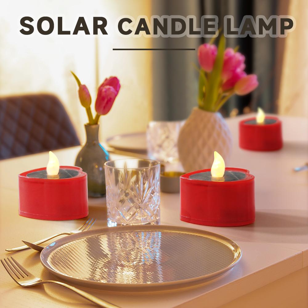 Solar Candle Light Flameless Solar Tea Light Festive Lamp Warm White Terrace Lamp Romantic Decorations for Valentine's Day