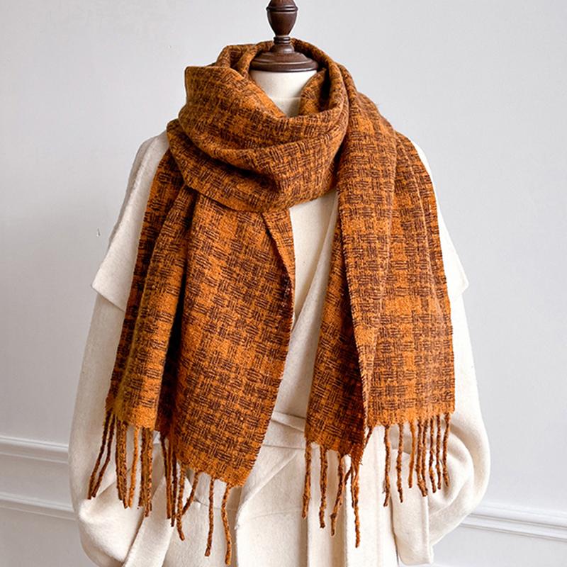 Winter Thick Warm Scarf Women Imitation Cashmere Shawls Pashmina Neckerchief Bufanda Female Plaid Hairy Tassel Echarpe New