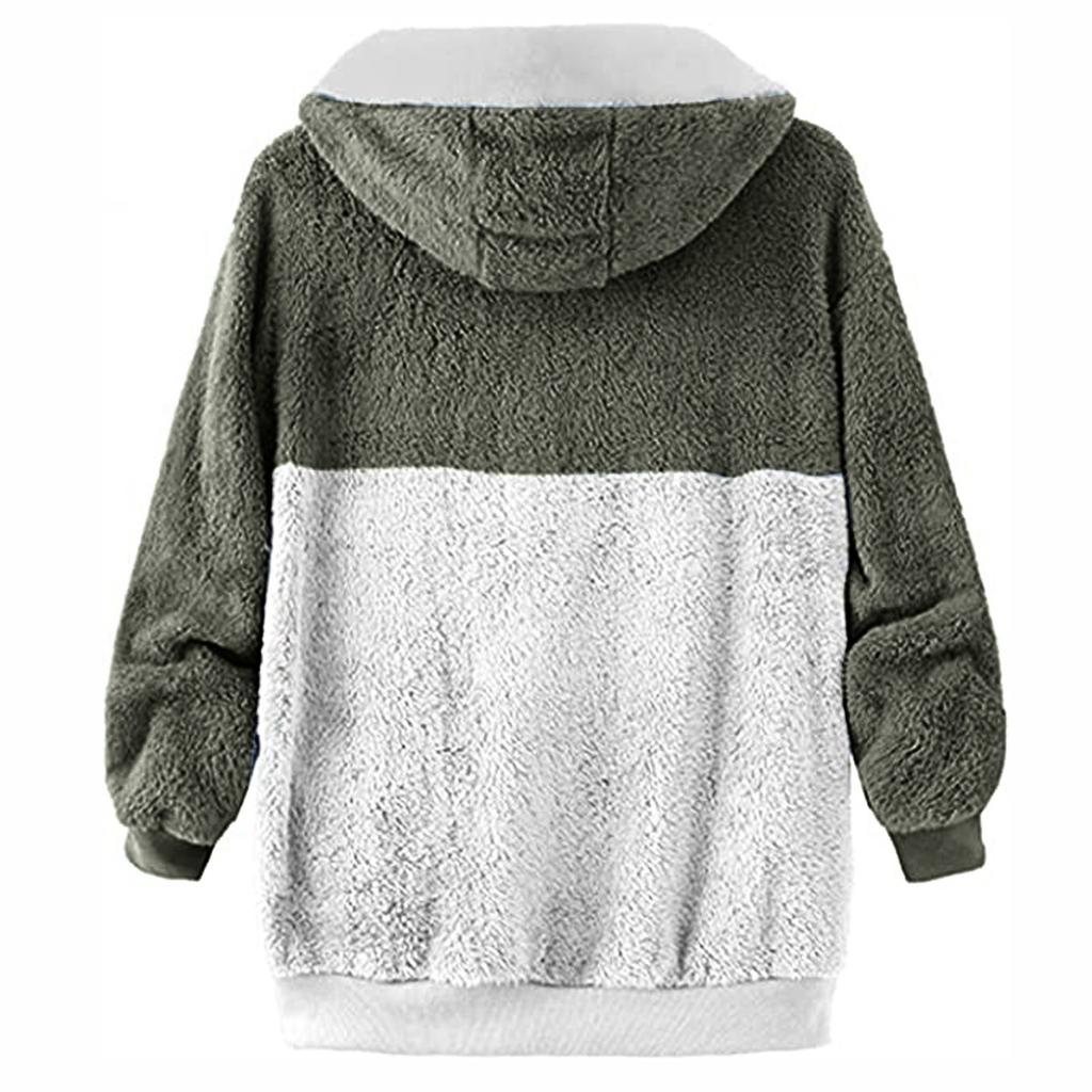 Women's Fashion Plush Zipper Long Sleeve Stitching Warm Sweater Tops Coat Winter