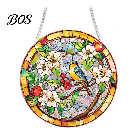 Porch Hanging Decoration Stained Glass Style Window Hanging, Colorful Sun Catchers for Wall Windows, Acrylic Ornament Suncatcher Decor with
