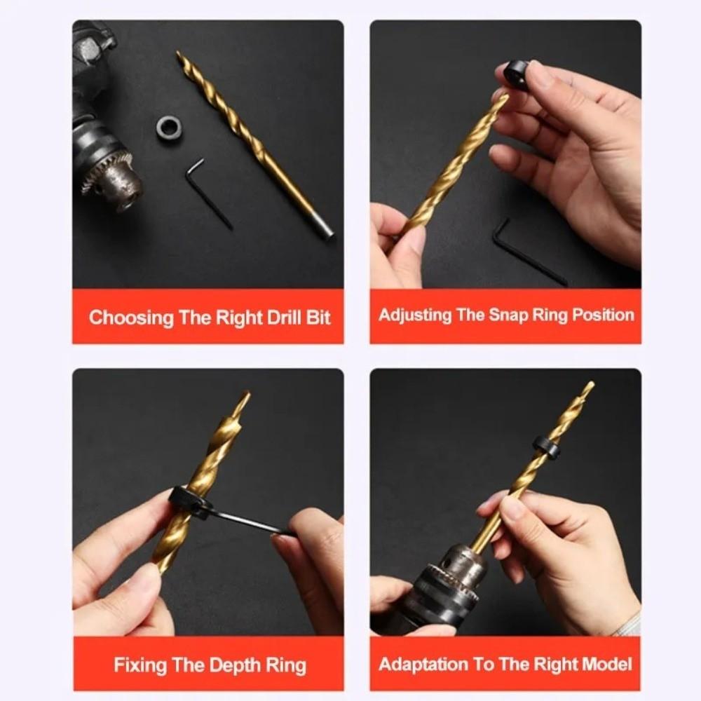 HSS (High Speed Steel) Step Drill Bit Stop Collar Pocket Hole Drill Jig For Woodworking