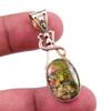 Natural Unakite Gemstone 925 Solid Sterling Silver Two Tone Pendant 1.75" F6Y24