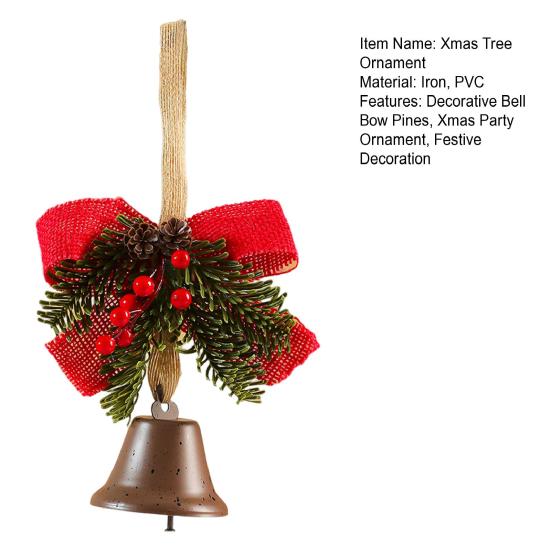 Christmas Tree Ornament Bow Pine Branches Decorative Bells Home Ambiance Doorway Wind Chime Decoration Christmas Theme Party Decor Gift