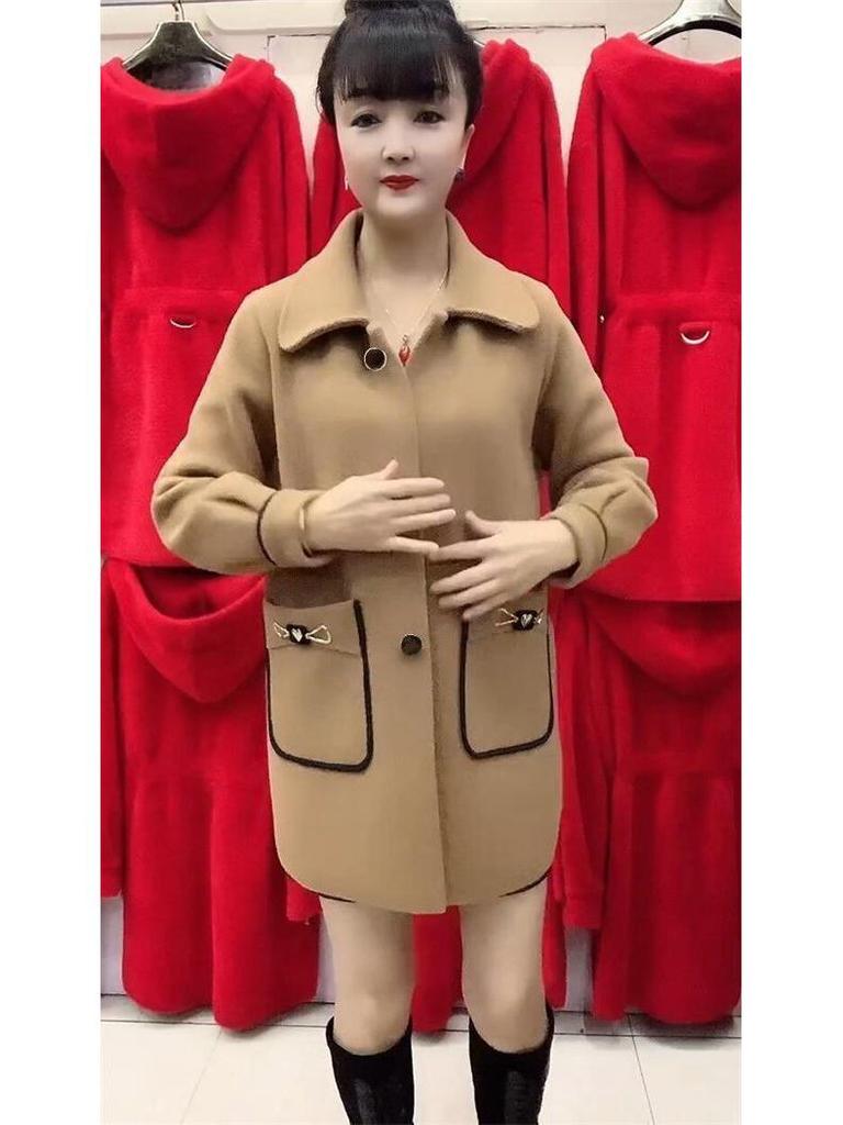 Mid-Length Stylish Imitation Cashmere Wool Coat for Mothers - Autumn/Winter [6602]