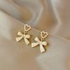 Needle Korean Fashion White Bow Drop Earrings for Women Jewelry Trending New Women's French Pearl Earrings