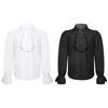 Boys Renaissance Style Long Sleeve Shirt with Ruffle Lace Cuffs Button Front Solid Color Vintage Costume