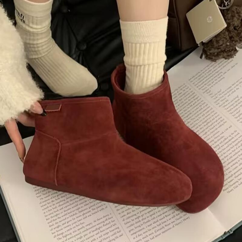 Женские Короткие Снегоступы на Низком Каблуке Мягкие Плюшевые Замшевые Теплые Ботинки Зимние Модные Ботинки Новые Удобные Для Ходьбы Мягкие Mujer Botas