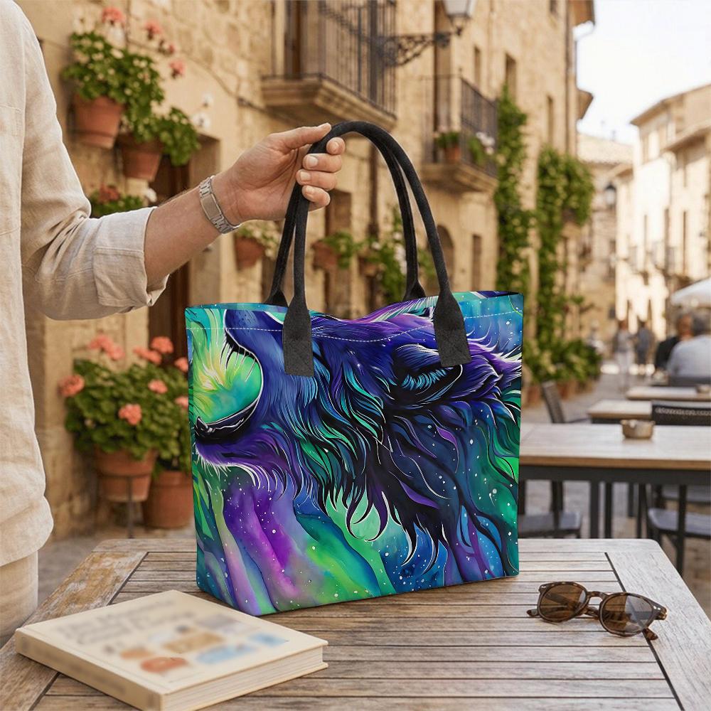Watercolor Wolf Pattern Tote Bag Large Capacity Portable Daily Shoulder Bag for Casual Use