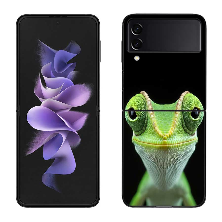 Чехлы для телефона с большими глазами ящериц и гекконов Для Samsung Z Flip 7 6 5G Galaxy Z Flip 5 4 3 Черный Жесткий Чехол-Ракушка Роскошный ПК Корпус