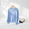 Fine anti-pilling high-count worsted all-wool light round neck long-sleeved knitted cardigan women's, autumn and winter