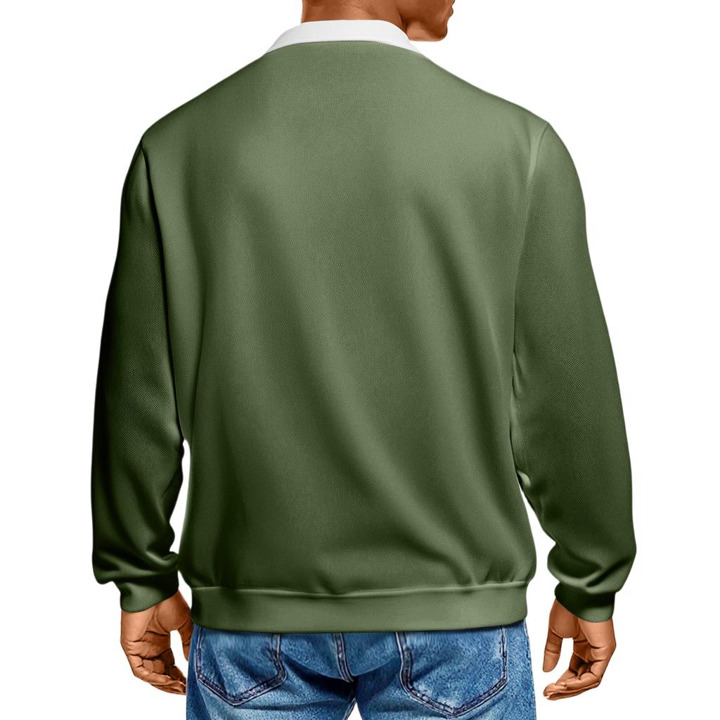 Мужской повседневный трикотажный базовый топ с длинным рукавом и воротником в стиле колор-блок