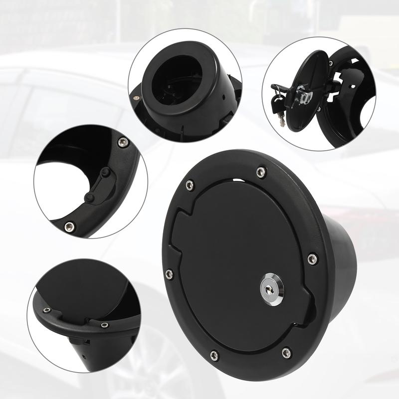 X Autohaux Fuel Filler Locking Door Gas Tank Cap Cover with Keys Pack of 1 Black for Jeep Wrangler JK 2007 2008 2009 2010-2018