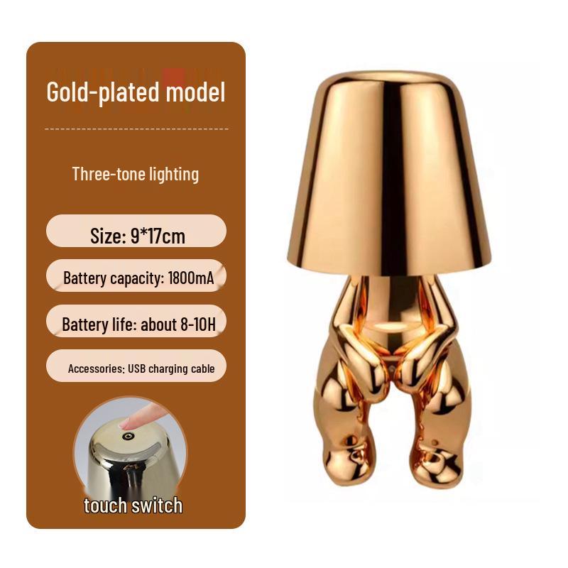 Creative Thinker Electroplated Gold Table Lamp: Rechargeable Night Light & Bedroom Ornament