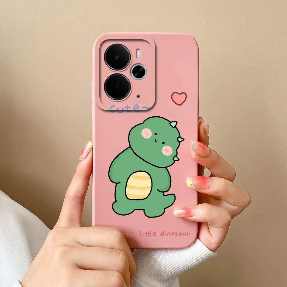 Cover Case For Oppo Realme 14T 14 14X Narzo 10 30 60 P3 C75x A5 Pro Cute Cartoon Dinosaur Pattern Liquid Silicone Anti Fingerprint Shell For Oppo Capa