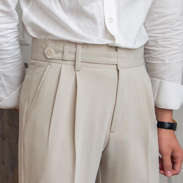 Men's Khaki Business Casual High-Waist Straight-Leg Trousers