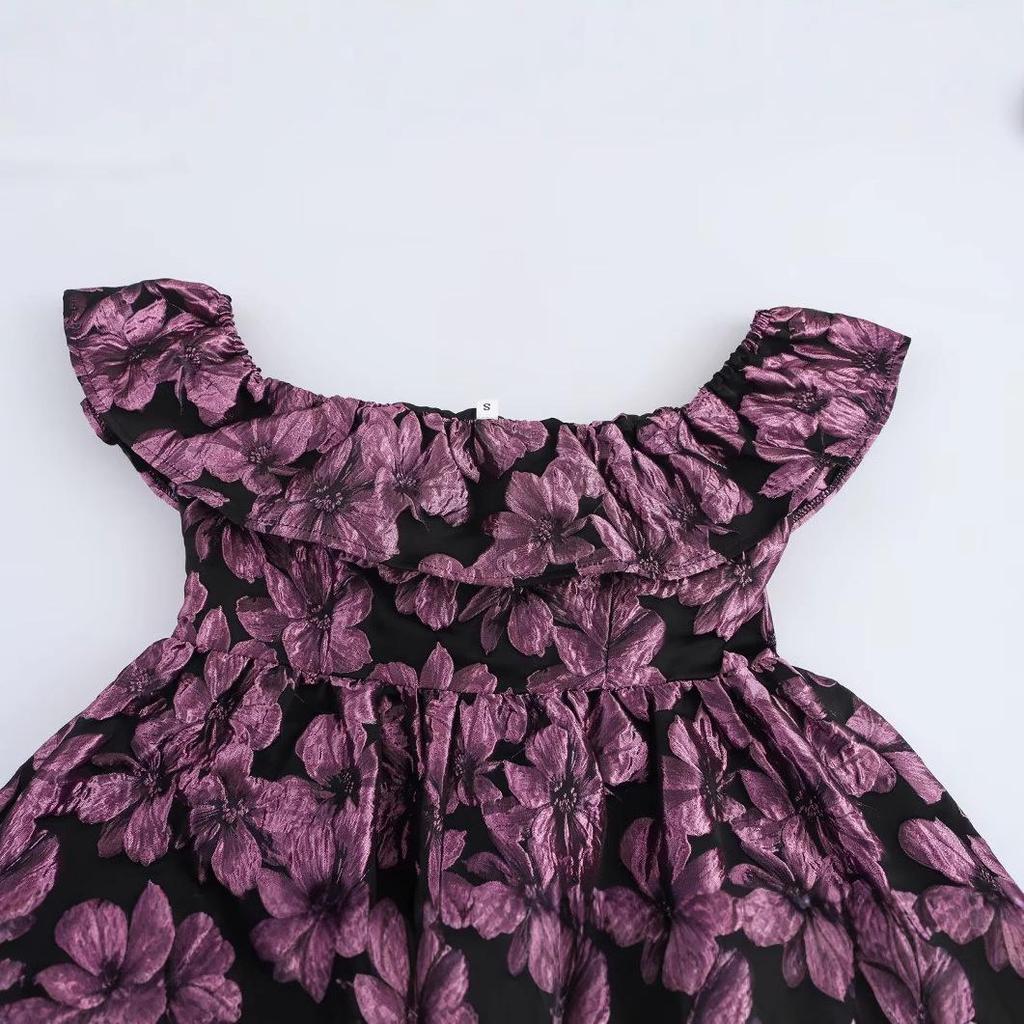 Spring 2025 Women's Off-Shoulder Jacquard A-Line Dress - European & American Style