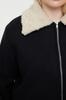 Women's Plus Size Coat Black Regular Fit Wool Blend Cashmere Coat with Plush Detail On the Collar