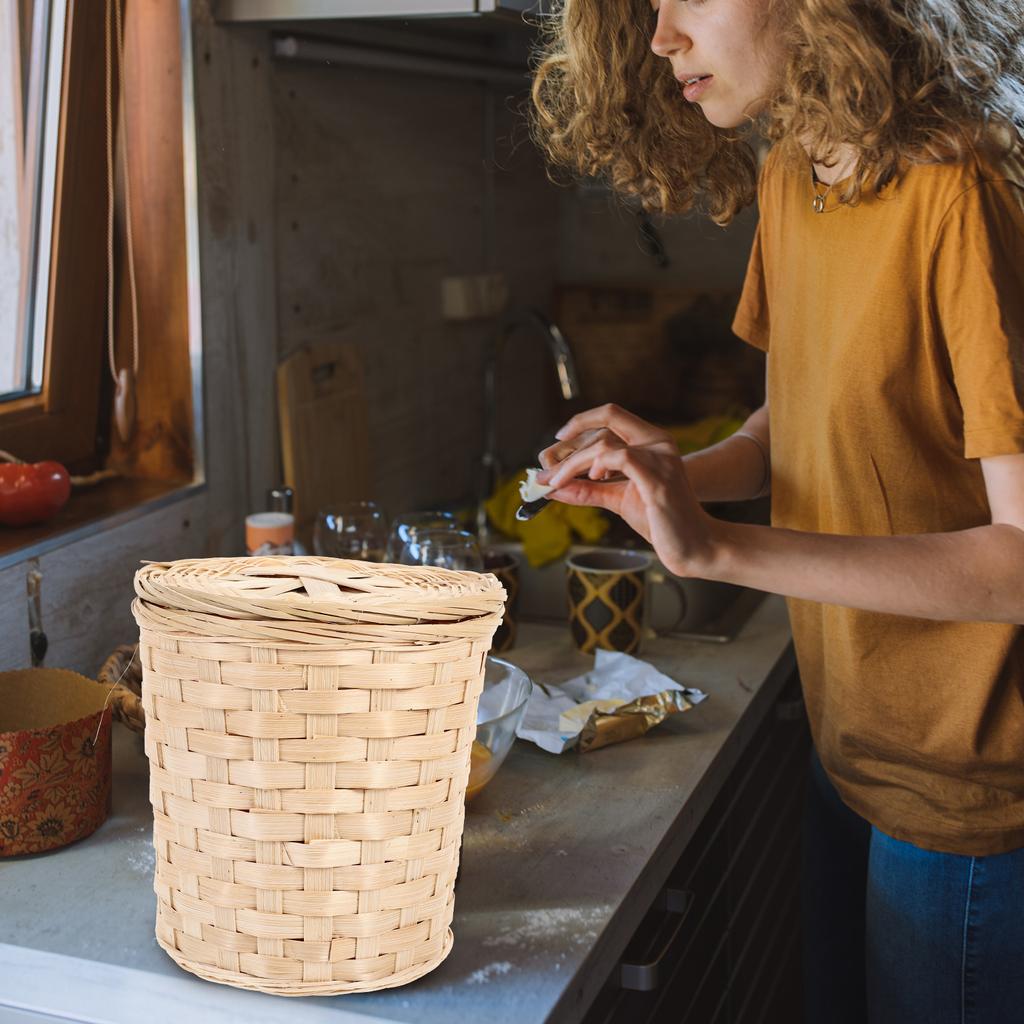 Luxshiny Rattan Круглая Корзина Для Мусора Крышка Корзина Для Яиц Плетеный Органайзер Бочка Для Хранения Корзина Из Ротанга Плетеный Мусорный Бак Цветок