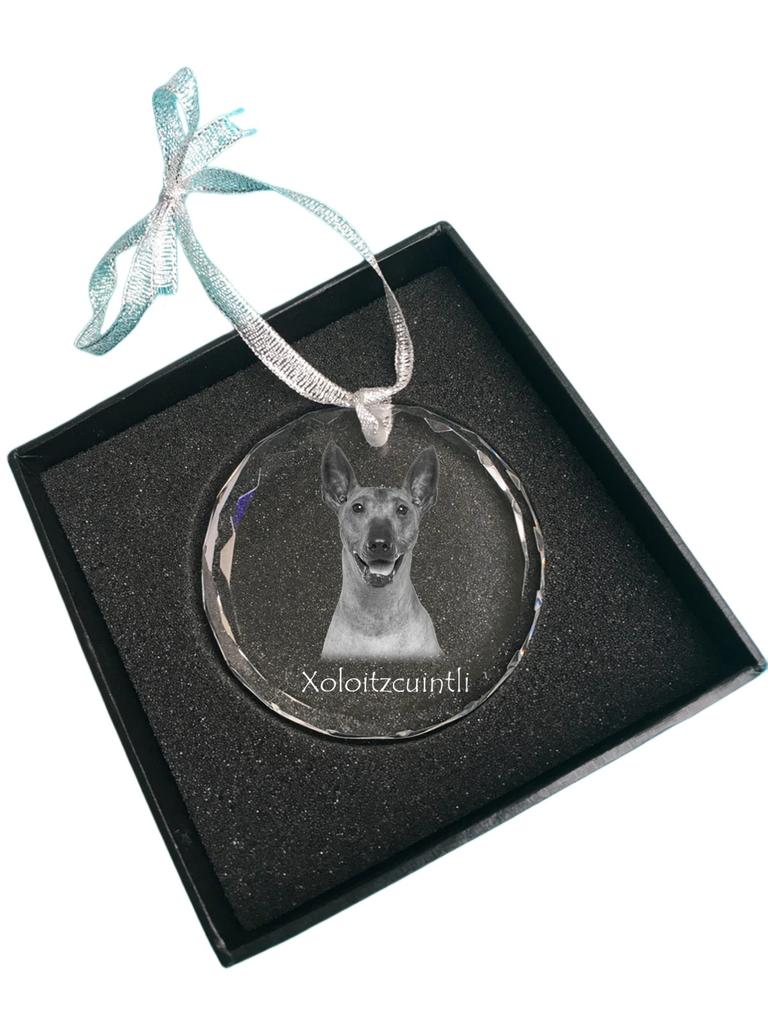Xoloitzcuintle, Mexican Hairless Dog- crystal bauble with a photo, dog photo in crystal, personalized Christmas tree ornament by Art-Dog brand