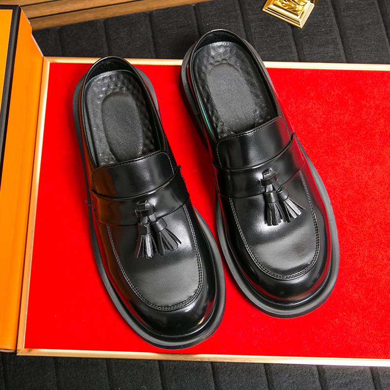 New Muller Shoes Men PU Tassel Decoration Low Heel Round Head Breathable Half Baotou Business Casual Shoes Large Size 38-46