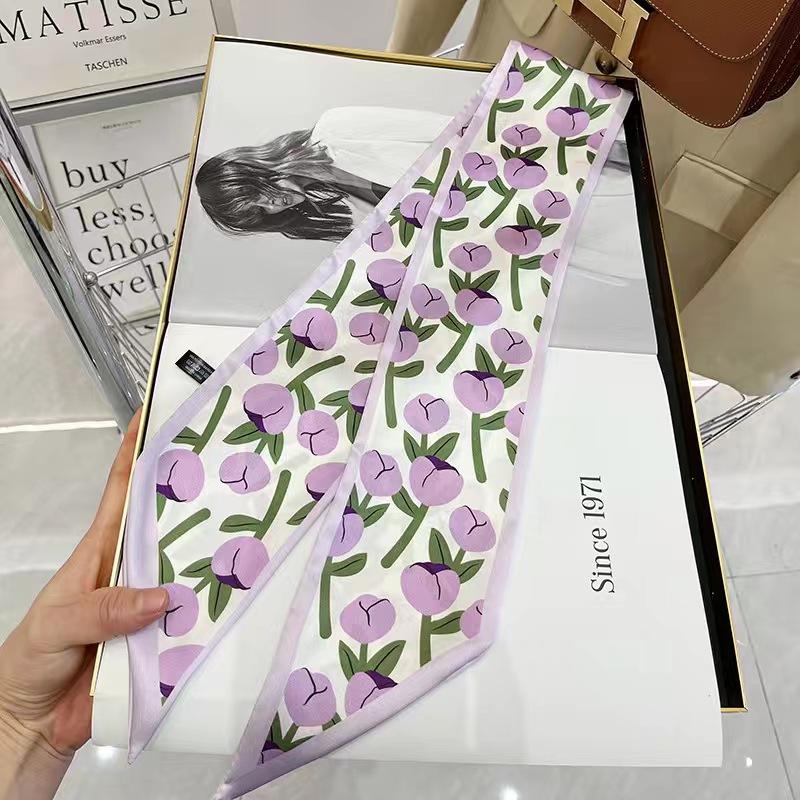 Маленький белый и нежно-зеленый шелковый шарф для женщин, тонкая лента, повязка на голову, резинка для волос, украшение для сумки, длинный