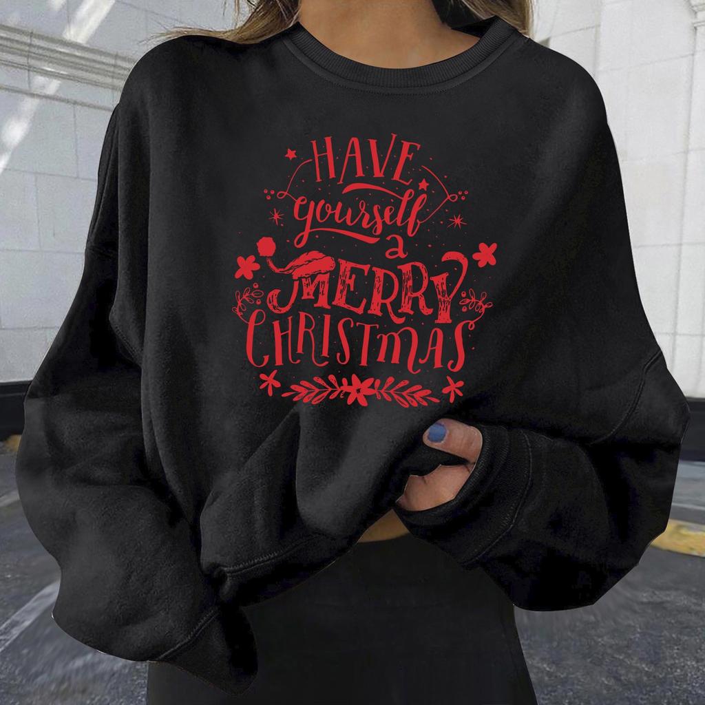 Women's Casual Fashion Christmas Printed Long Sleeve O-Neck Pullover Top