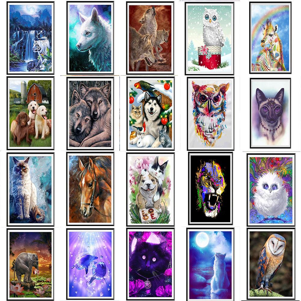 Animal 5D Diamond Painting Full Diamond Wolf Owl Tiger Round Diamond Mosaic Pattern Home Decoration Diy Handmade