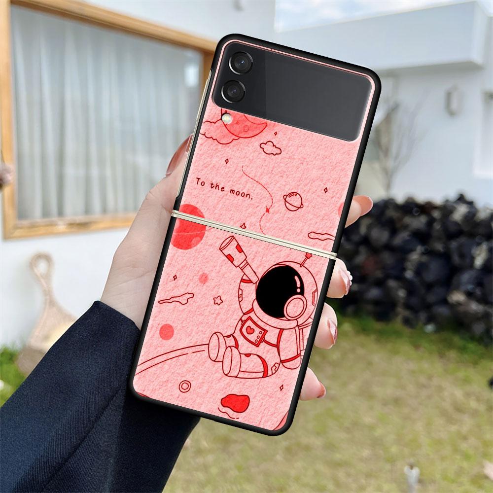 Роскошный чехол для Samsung Galaxy Z Flip 4 3 5G, черный ПК, жесткие чехлы для телефонов, модная задняя крышка ZFlip Funda, мультяшный крутой мешок астронавта