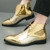 Дизайнер Моды Новые Мужские Очаровательные Золотые Лоскутные Платья Кожаные Ботинки на Шнуровке Для Мужчин Роскошные Джентльменские Ботильоны Свадебная Обувь для Выпускного