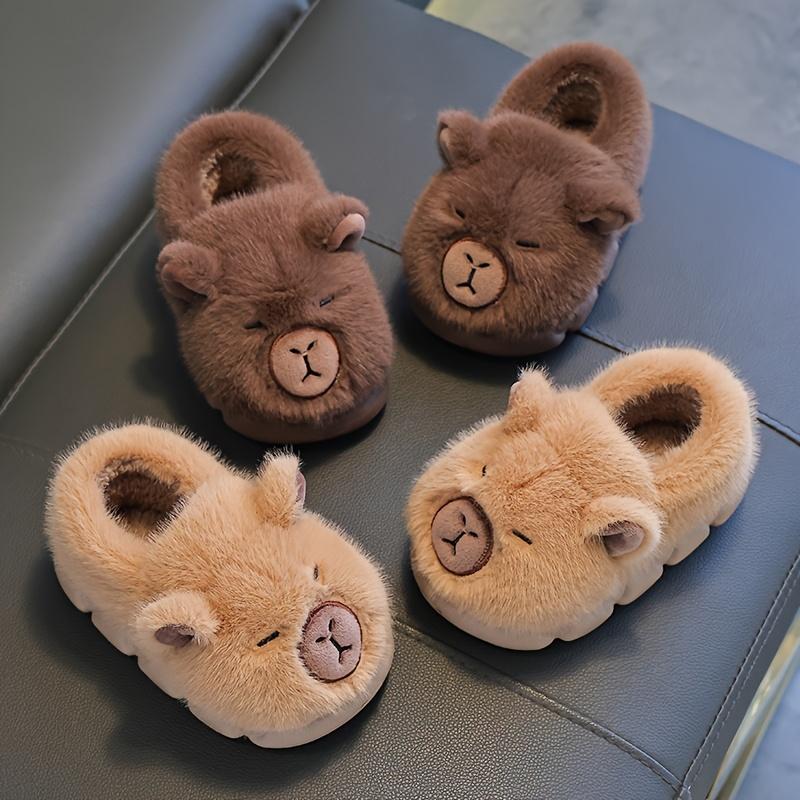 Зимние теплые детские слипоны с мордочкой медведя, мягкие коричневые, с нескользящей подошвой, легко надеваются, легкие, для дома