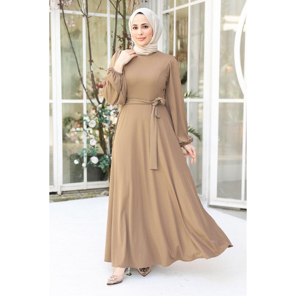 Belted Black Hijab Dress 23101s