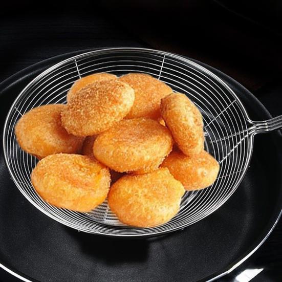 Ложка с прорезями из нержавеющей стали, мелкая сетка, защита от ожогов, длинная ручка, термостойкая жарка, сито для жарки пищевого масла, жира, скиммера