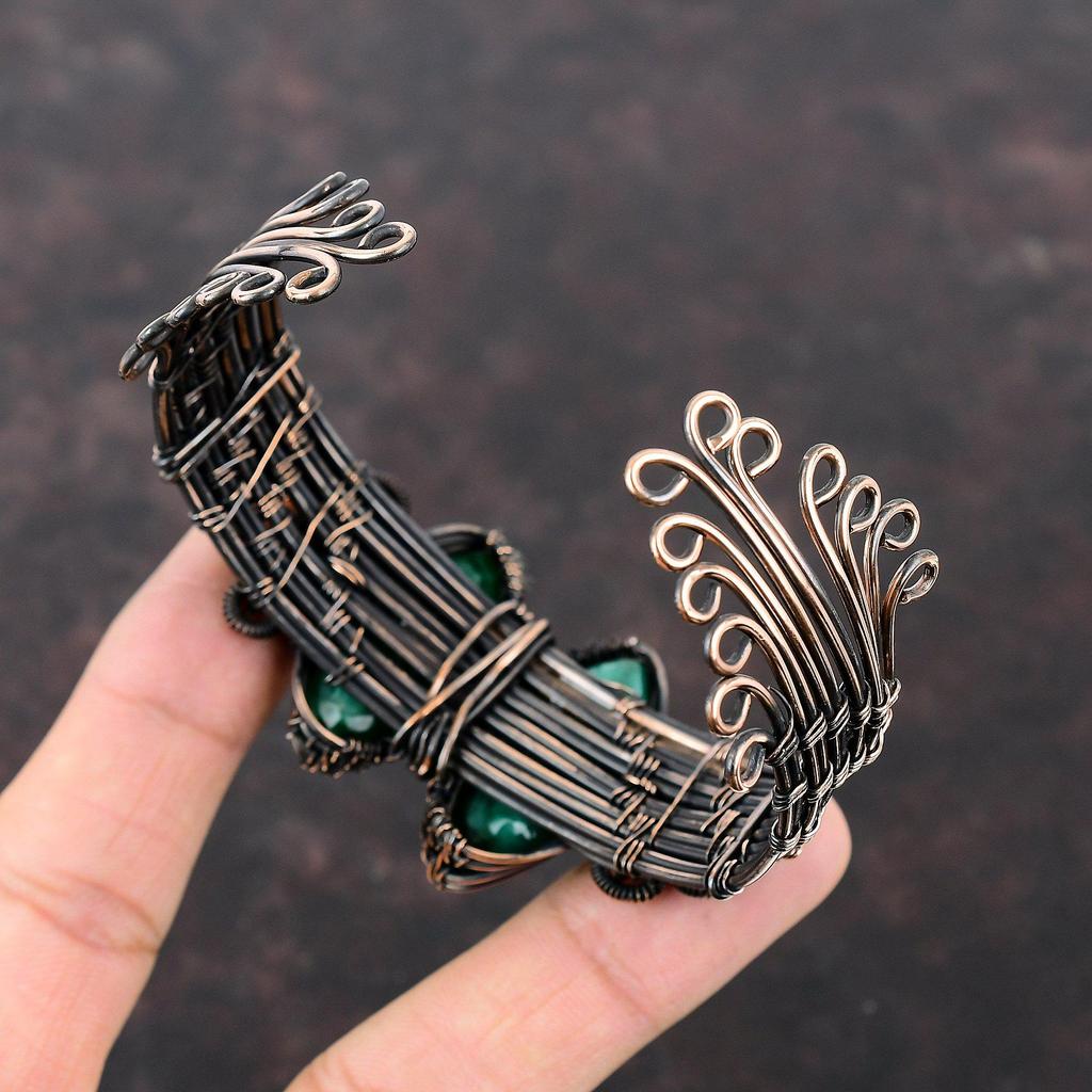 Браслет-манжета с граненым замбийским изумрудом, браслет с драгоценными камнями, медная проволока, регулируемый браслет, медные ювелирные изделия, браслет для подарка, ювелирные изделия ручной работы